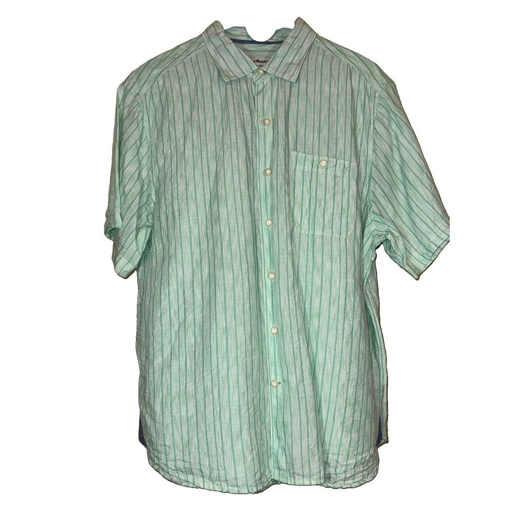 Tommy Bahama Men’s Short Sleeve Linen Shirt Large Linen Blend Button Up Green
